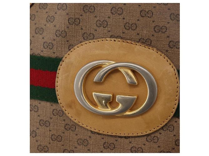 Sac GUCCI Micro GG Supreme Web Sherry Line PVC Beige 904 002 0131 Auth 179395 Doré - vue 17