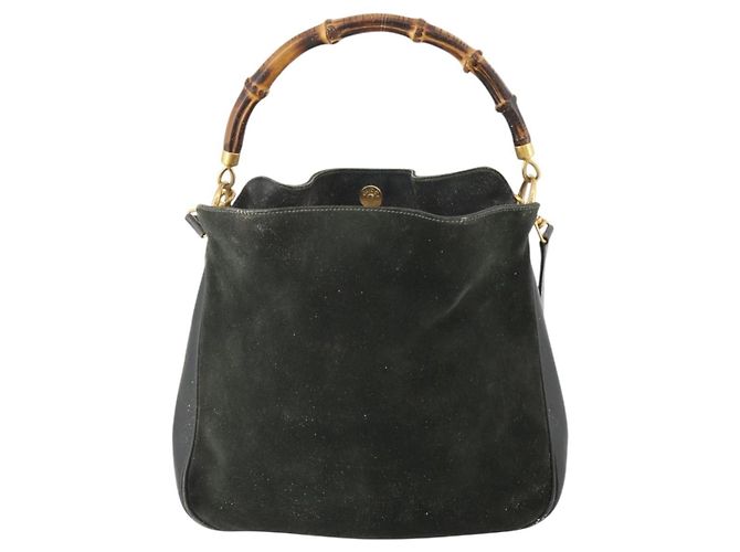 Borsa a Spalla GUCCI Bamboo Suede 2way Nero Oro 001 1705 1638 Auth 177216 D'oro - vista 13