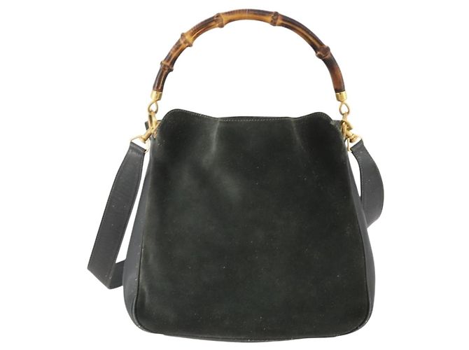 Borsa a Spalla GUCCI Bamboo Suede 2way Nero Oro 001 1705 1638 Auth 177216 D'oro - vista 2