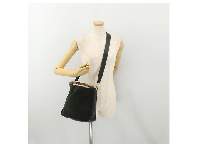 Borsa a Spalla GUCCI Bamboo Suede 2way Nero Oro 001 1705 1638 Auth 177216 D'oro - vista 23