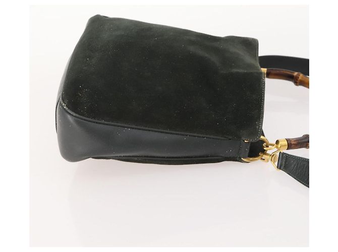 Borsa a Spalla GUCCI Bamboo Suede 2way Nero Oro 001 1705 1638 Auth 177216 D'oro - vista 3