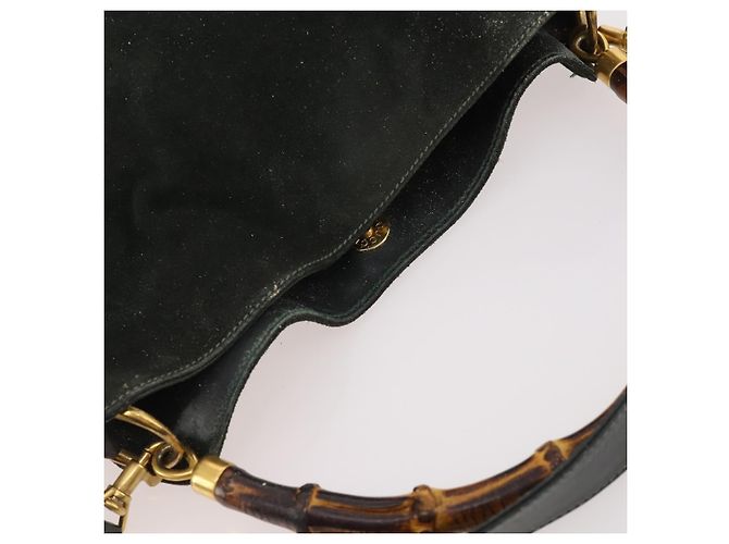 Borsa a Spalla GUCCI Bamboo Suede 2way Nero Oro 001 1705 1638 Auth 177216 D'oro - vista 6