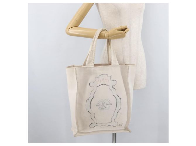 CHANEL Tote Bag Canvas Weiß Silber CC Auth BA12534A - Ansicht 22