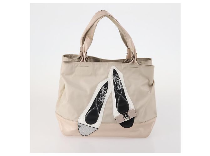 Borsa a Spalla Salvatore Ferragamo Nylon 2 Set Rosa Marrone Scuro Auth bs34893 - vista 10
