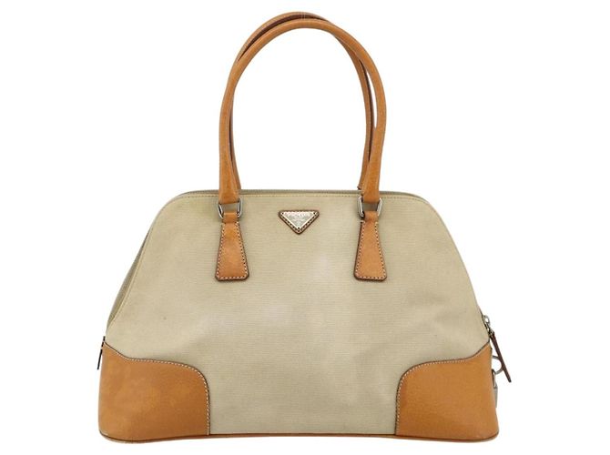 Borsa PRADA in tela beige argento Auth 180028 - vista 13