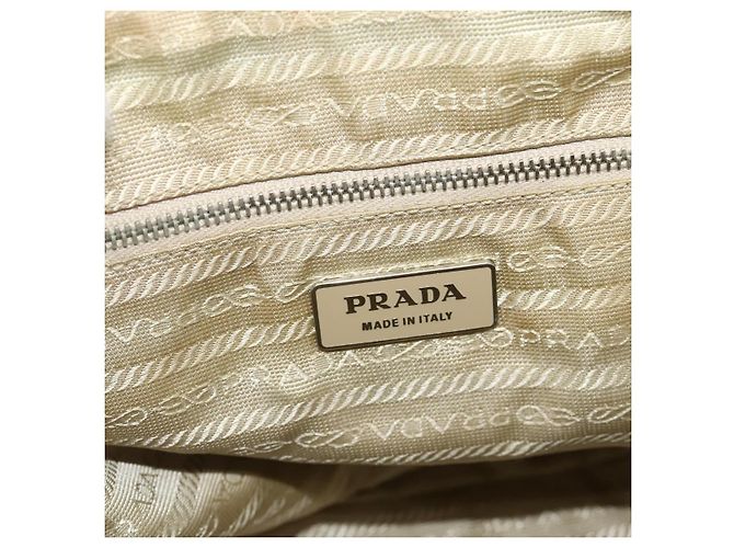 Borsa PRADA in tela beige argento Auth 180028 - vista 21