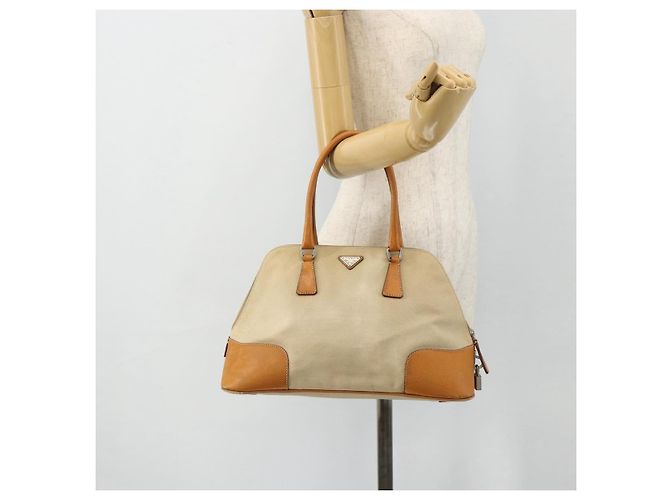 Borsa PRADA in tela beige argento Auth 180028 - vista 26