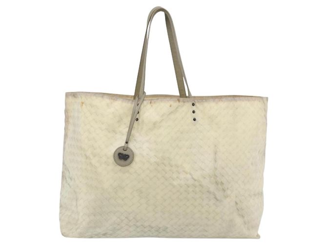 BOTTEGA VENETA Borsa Tote Intretti in Nylon Beige Auth ka4351 - vista 13
