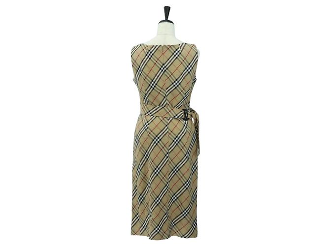 BURBERRY Einteiliges Kleid One Piece Nova Check aus Leinen und Viskose Beige Auth 179324A - Ansicht 2