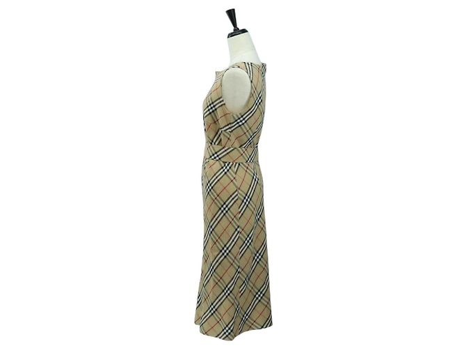 BURBERRY Einteiliges Kleid One Piece Nova Check aus Leinen und Viskose Beige Auth 179324A - Ansicht 3