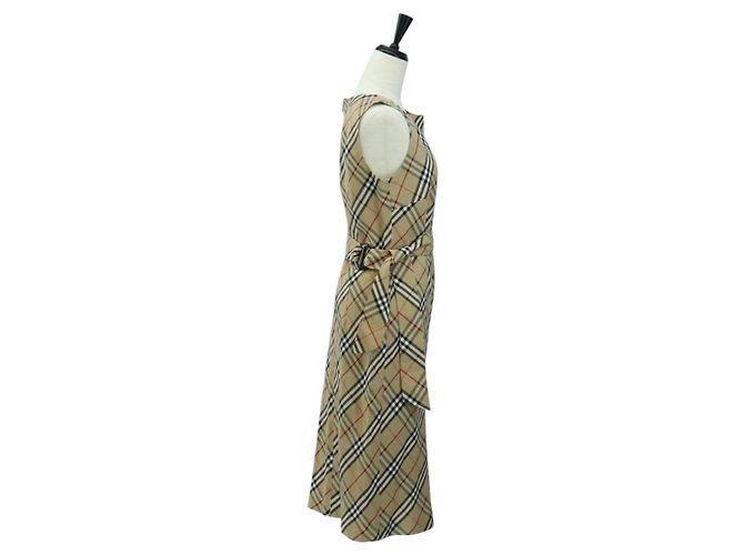 BURBERRY Einteiliges Kleid One Piece Nova Check aus Leinen und Viskose Beige Auth 179324A - Ansicht 4