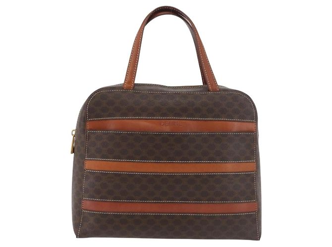 Céline Borsa CELINE Macadam Canvas PVC Pelle Marrone Oro Autentica 178762 D'oro - vista 13