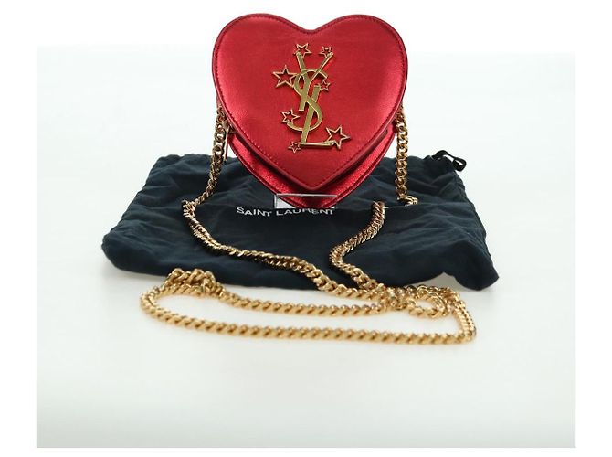 Borsa a Spalla SAINT LAURENT Love Heart Chain in Pelle Rossa e Oro Auth 179049V Rosso D'oro - vista 12