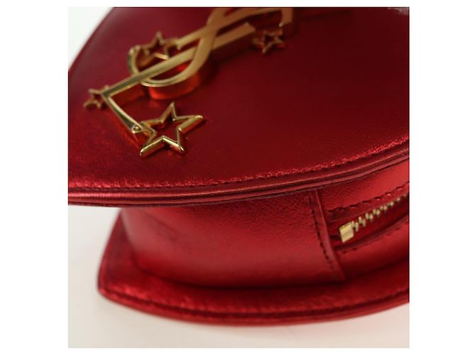 Borsa a Spalla SAINT LAURENT Love Heart Chain in Pelle Rossa e Oro Auth 179049V Rosso D'oro - vista 15