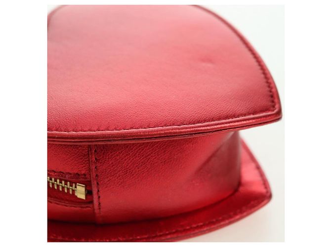 Borsa a Spalla SAINT LAURENT Love Heart Chain in Pelle Rossa e Oro Auth 179049V Rosso D'oro - vista 16