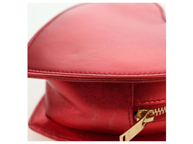 Borsa a Spalla SAINT LAURENT Love Heart Chain in Pelle Rossa e Oro Auth 179049V Rosso D'oro - vista 17