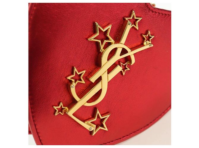 Borsa a Spalla SAINT LAURENT Love Heart Chain in Pelle Rossa e Oro Auth 179049V Rosso D'oro - vista 18