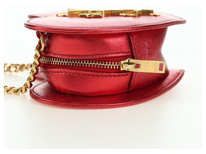 Borsa a Spalla SAINT LAURENT Love Heart Chain in Pelle Rossa e Oro Auth 179049V Rosso D'oro - vista 3