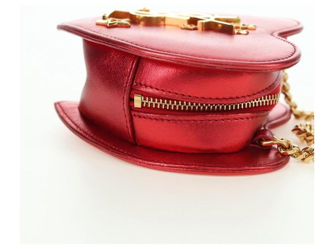 Borsa a Spalla SAINT LAURENT Love Heart Chain in Pelle Rossa e Oro Auth 179049V Rosso D'oro - vista 4