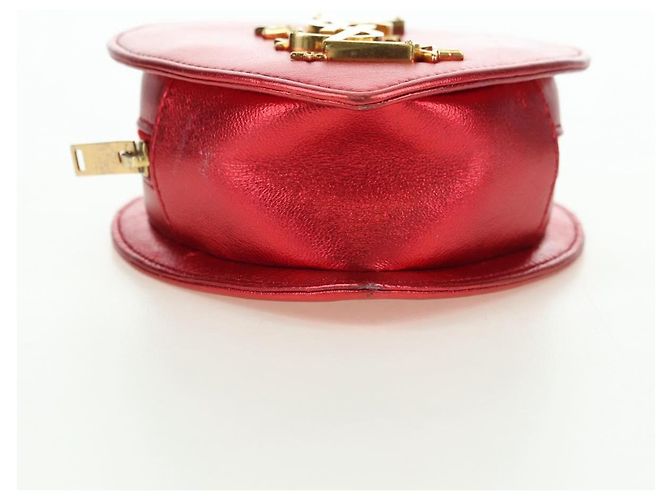 Borsa a Spalla SAINT LAURENT Love Heart Chain in Pelle Rossa e Oro Auth 179049V Rosso D'oro - vista 5