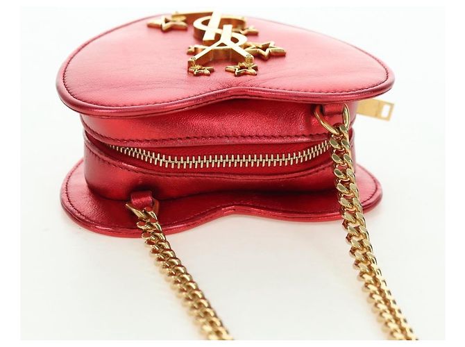 Borsa a Spalla SAINT LAURENT Love Heart Chain in Pelle Rossa e Oro Auth 179049V Rosso D'oro - vista 6
