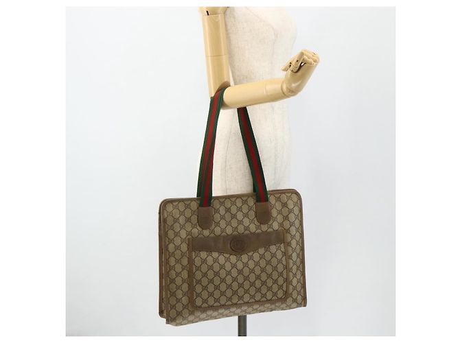 Borsa Tote GUCCI GG Supreme Web Sherry Line PVC Beige Red 89 02 997 Auth 180169 - vista 22