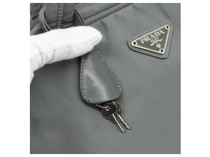 PRADA Handtasche Nylon Grau Silber Authentisch 180192A Braun - Ansicht 10