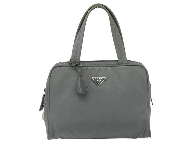 PRADA Handtasche Nylon Grau Silber Authentisch 180192A Braun - Ansicht 13