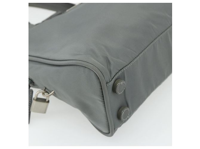 PRADA Handtasche Nylon Grau Silber Authentisch 180192A Braun - Ansicht 14