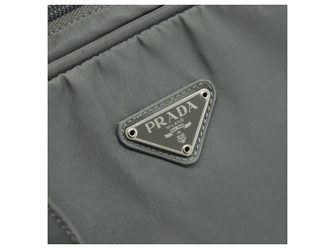 PRADA Handtasche Nylon Grau Silber Authentisch 180192A Braun - Ansicht 17