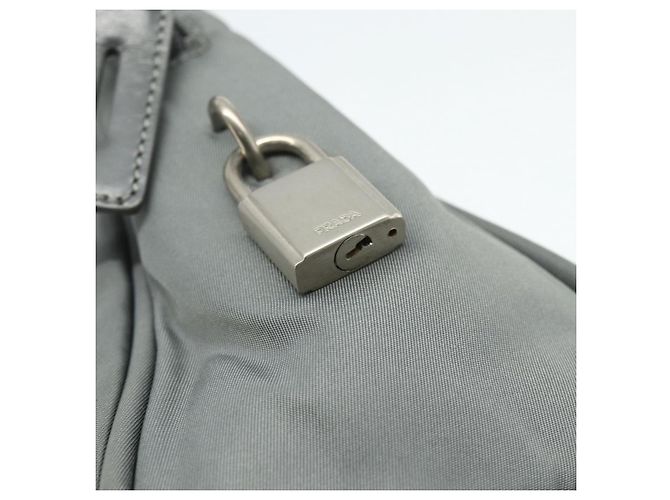 PRADA Handtasche Nylon Grau Silber Authentisch 180192A Braun - Ansicht 19