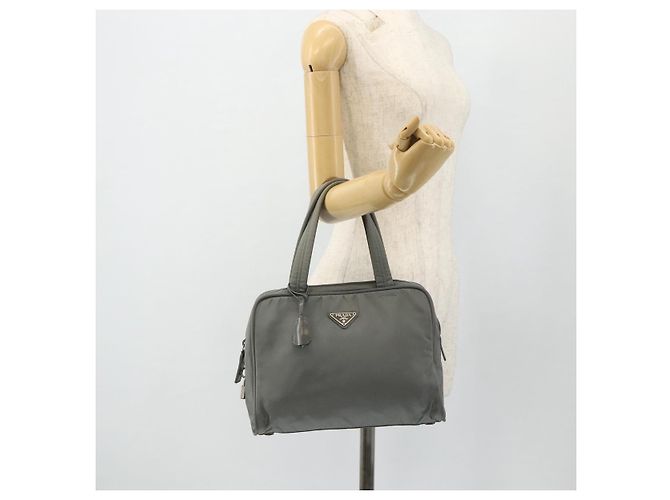 PRADA Handtasche Nylon Grau Silber Authentisch 180192A Braun - Ansicht 25