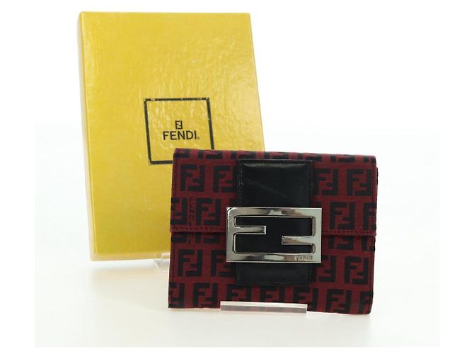 FENDI Zucchino Canvas Bifold Wallet Rot Silber Auth 167310A - Ansicht 12