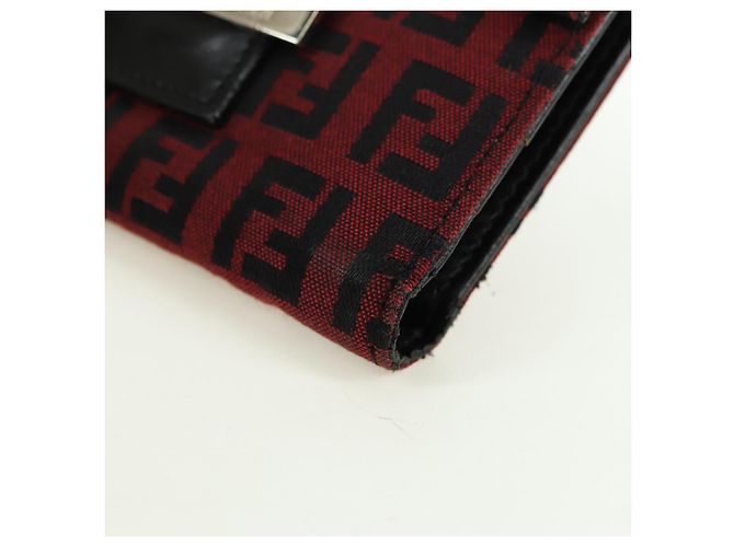 FENDI Zucchino Canvas Bifold Wallet Rot Silber Auth 167310A - Ansicht 14