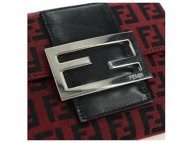 FENDI Zucchino Canvas Bifold Wallet Rot Silber Auth 167310A - Ansicht 17