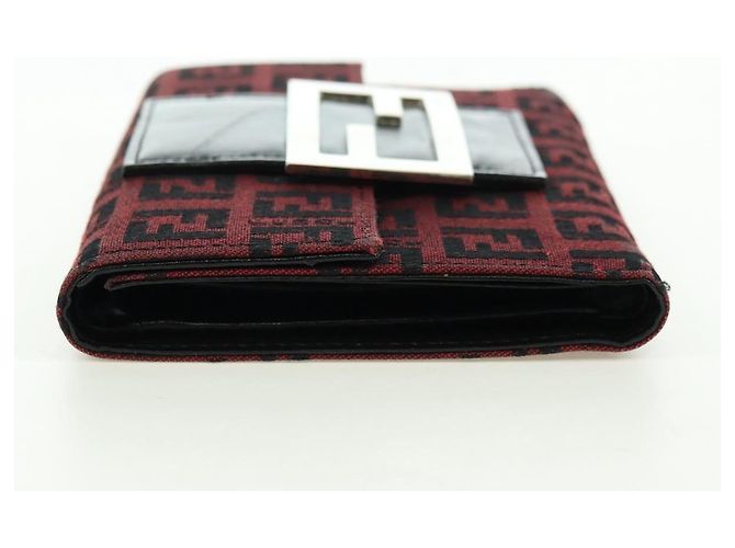 FENDI Zucchino Canvas Bifold Wallet Rot Silber Auth 167310A - Ansicht 3