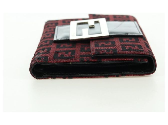 FENDI Zucchino Canvas Bifold Wallet Rot Silber Auth 167310A - Ansicht 4