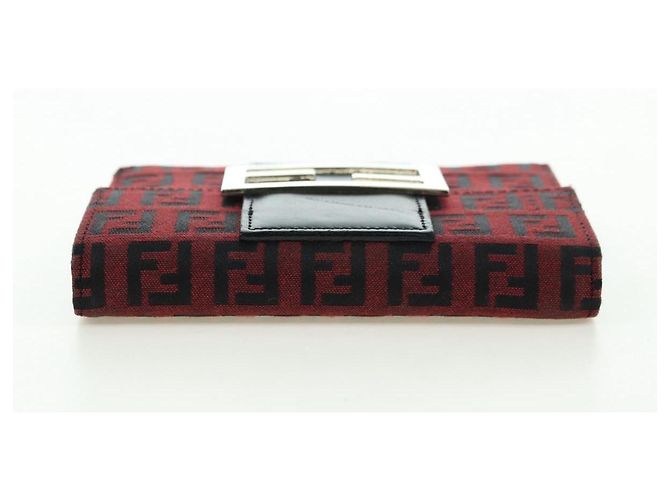 FENDI Zucchino Canvas Bifold Wallet Rot Silber Auth 167310A - Ansicht 5