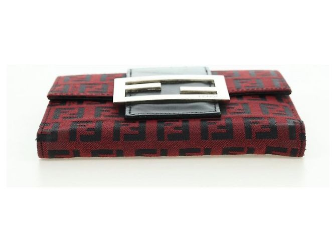FENDI Zucchino Canvas Bifold Wallet Rot Silber Auth 167310A - Ansicht 6
