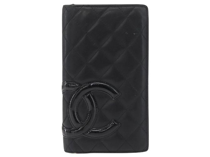 CHANEL Cambon Line Long Wallet Lamb Skin Black CC Auth 176412 Nero - vista 13