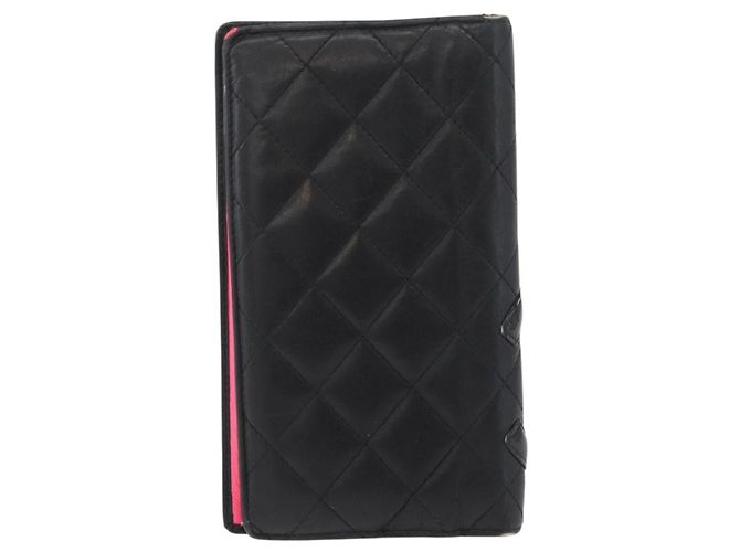 CHANEL Cambon Line Long Wallet Lamb Skin Black CC Auth 176412 Nero - vista 2
