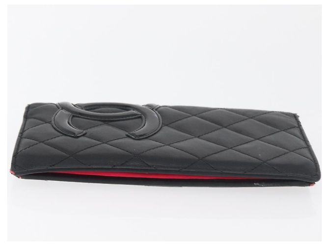 CHANEL Cambon Line Long Wallet Lamb Skin Black CC Auth 176412 Nero - vista 3