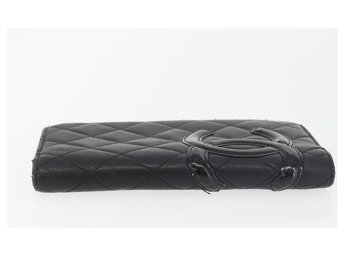 CHANEL Cambon Line Long Wallet Lamb Skin Black CC Auth 176412 Nero - vista 4
