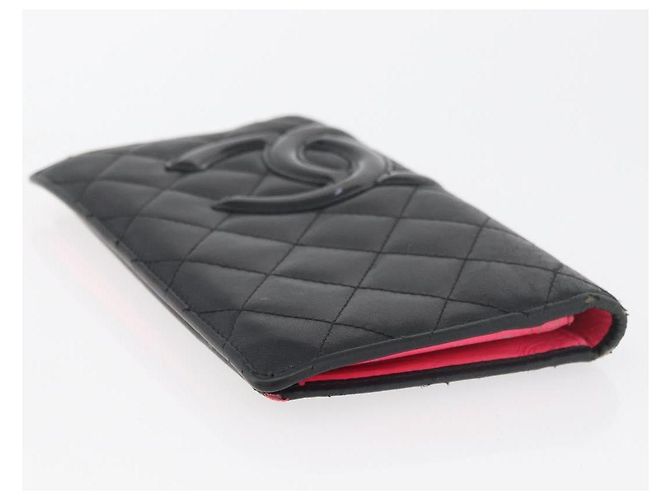 CHANEL Cambon Line Long Wallet Lamb Skin Black CC Auth 176412 Nero - vista 5