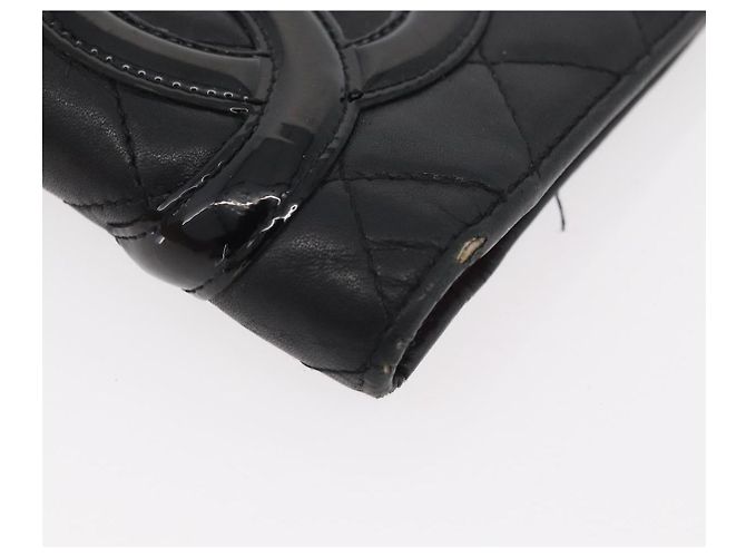 CHANEL Cambon Line Long Wallet Lamb Skin Black CC Auth 176412 Nero - vista 7