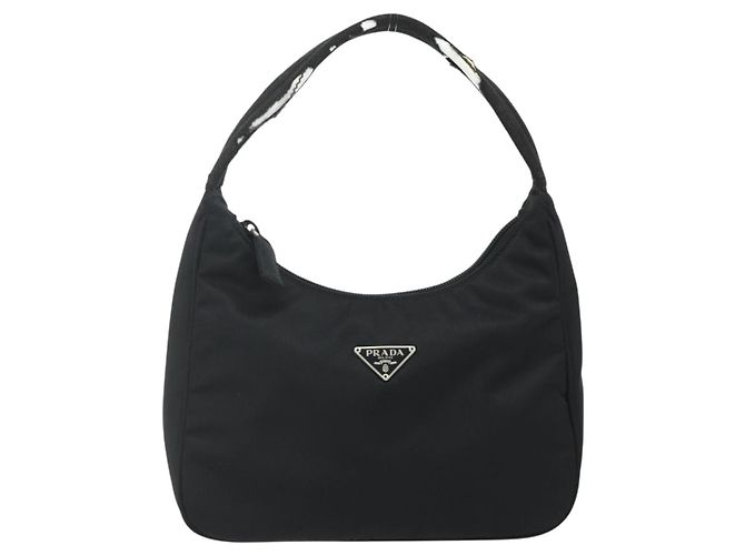Borsa a mano Pouch PRADA Nylon Nero Argento Auth 178743 - vista 13