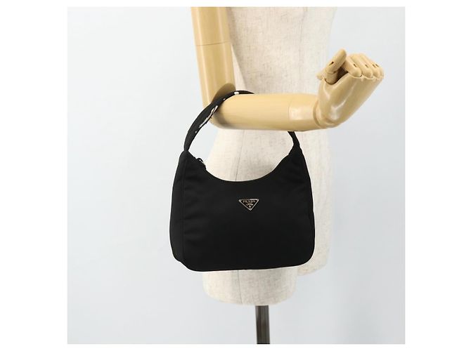 Borsa a mano Pouch PRADA Nylon Nero Argento Auth 178743 - vista 21