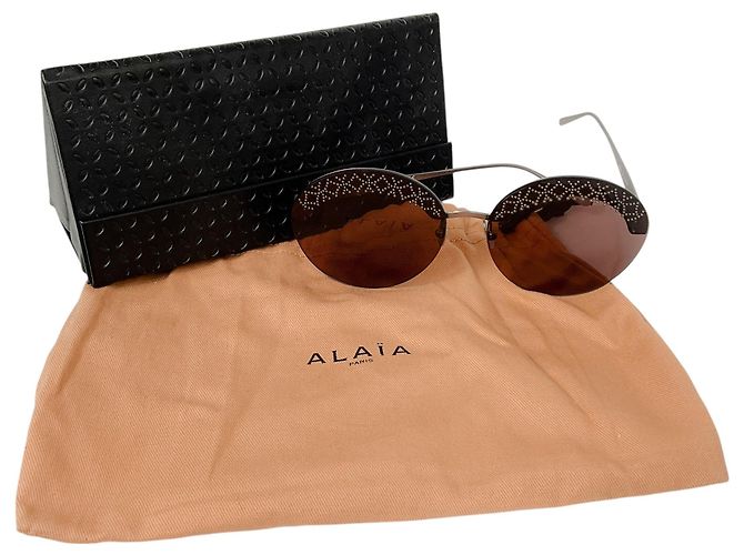 Alaïa Gafas de sol Alaia Brown / Ruthenium Rimless Round Sunglasses Castaño - vista 9