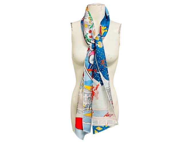 Sciarpa in seta Hermès Le Premier Chant Wow Multi Rosso / Bianco / Blu Multicolore - vista 4