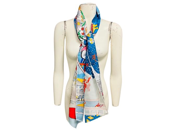 Sciarpa in seta Hermès Le Premier Chant Wow Multi Rosso / Bianco / Blu Multicolore - vista 5